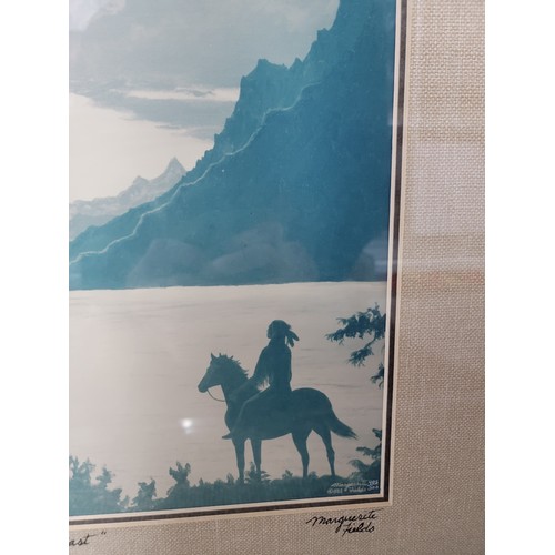 81 - 2x framed and glazed American prints inc a Marguerite Fields print of a native Indian on a horse by ... 