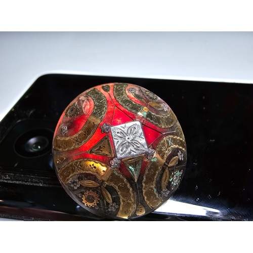 236 - A stunning antique Victorian tortoise shell pique brooch with real silver and gold inlay, signed to ... 