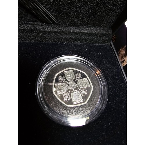 166 - As new The Royal Mint Queen Elizabeth II Memorial 50p silver proof Piedfort coin with its original b... 