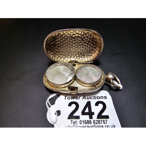 242 - Hallmarked silver double sovereign case for full and half sovereigns featuring a hand hammered style... 