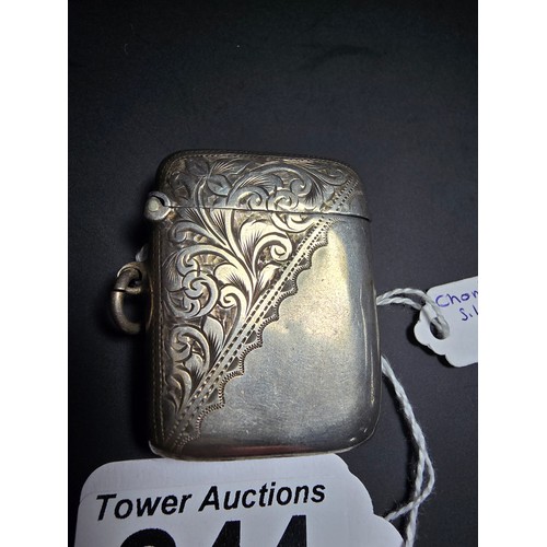 244 - Hallmarked silver vesta case with engraved design to the front and back in good condition hallmarked... 