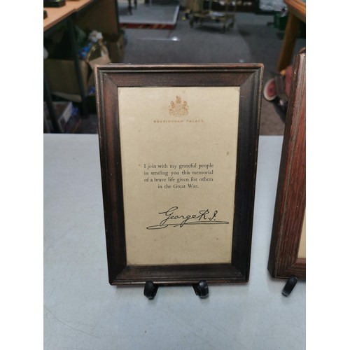 136 - Signed framed & glazed WWI items to include letter from Buckingham Palace signed King George V to R.... 