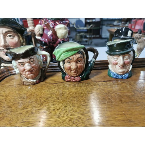 139 - Qty of various collectable character toby jugs along with a good quality wooden oak butlers tray.