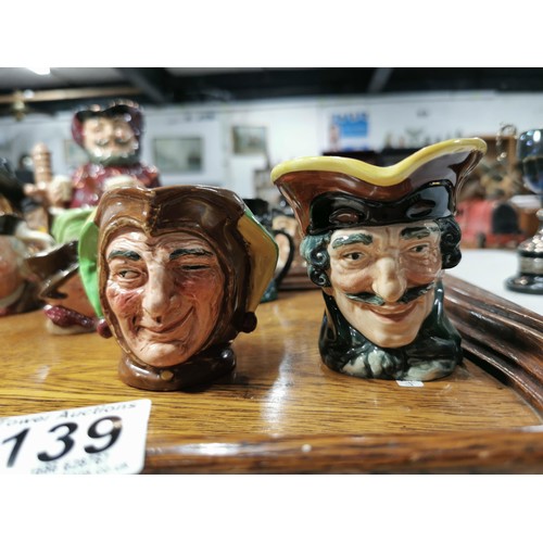 139 - Qty of various collectable character toby jugs along with a good quality wooden oak butlers tray.