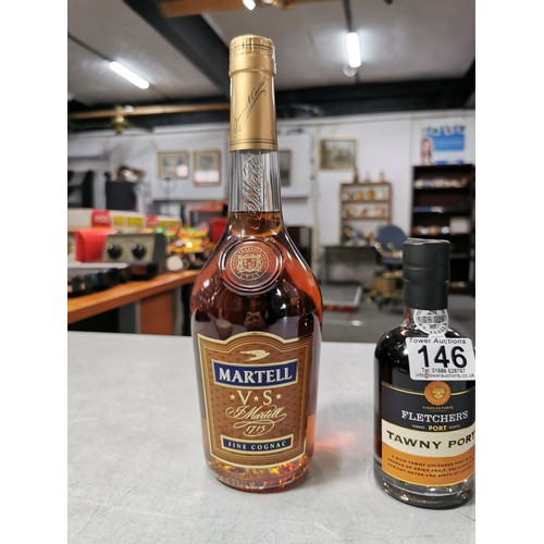 146 - New & sealed bottle Martell V.S Fine Cognac 70cl, Fletchers Tawny Port 20cl and Tia Maria Coffee Liq... 