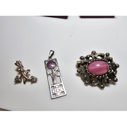 170 - 2x 925 silver pretty pendants along with a silver tone ornate brooch, 1 of the pendants has a Charle... 