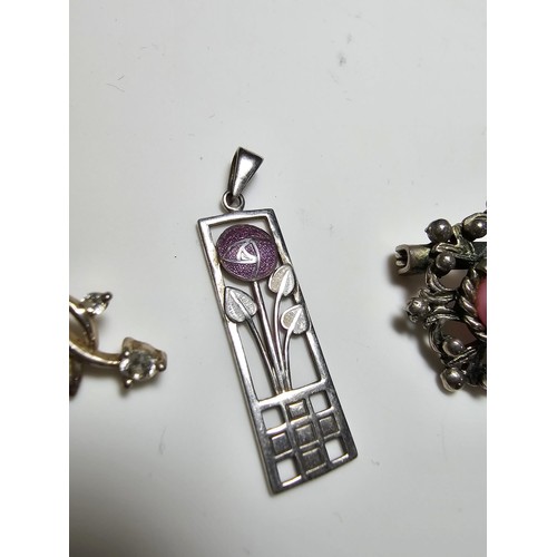 170 - 2x 925 silver pretty pendants along with a silver tone ornate brooch, 1 of the pendants has a Charle... 