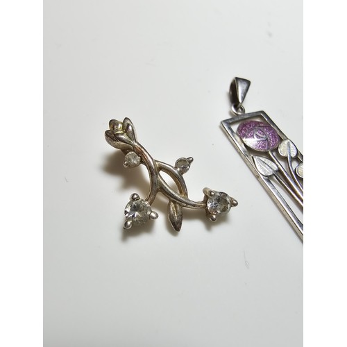 170 - 2x 925 silver pretty pendants along with a silver tone ornate brooch, 1 of the pendants has a Charle... 