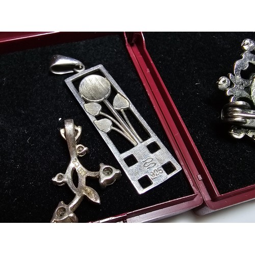 170 - 2x 925 silver pretty pendants along with a silver tone ornate brooch, 1 of the pendants has a Charle... 