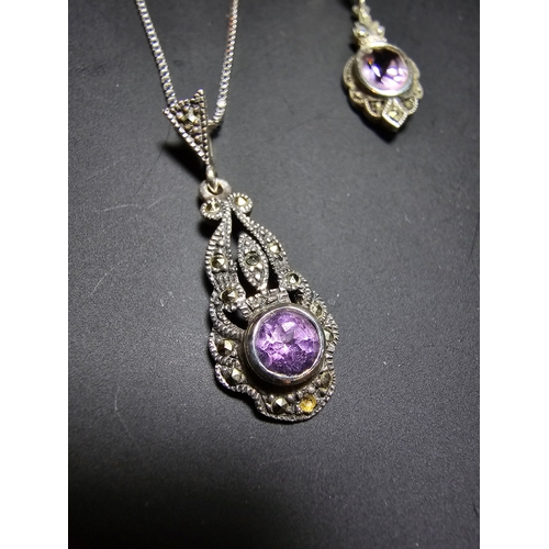 183 - Pretty 925 silver art deco style matching jewellery set which includes pendant chain, and drop earri... 