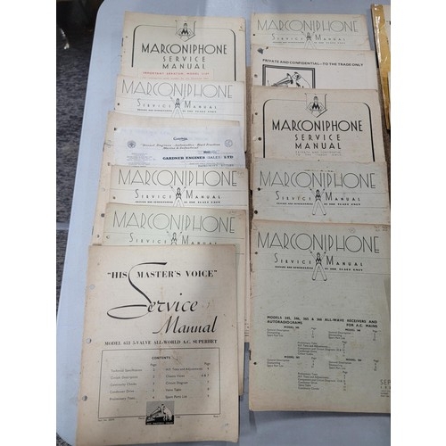 86 - Collection of 21 vintage Marconiphone service manuals each containing a schematic for the different ... 