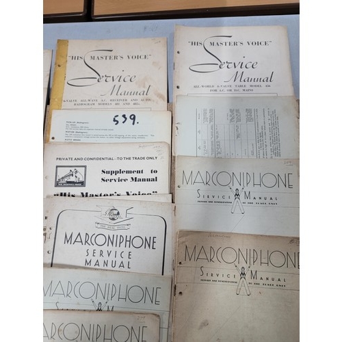 86 - Collection of 21 vintage Marconiphone service manuals each containing a schematic for the different ... 