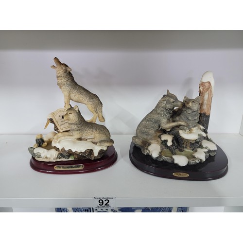 92 - Shelf full of collectables inc a large resin Leonardo collection elephant with baby, 4x Sylvac dogs,... 