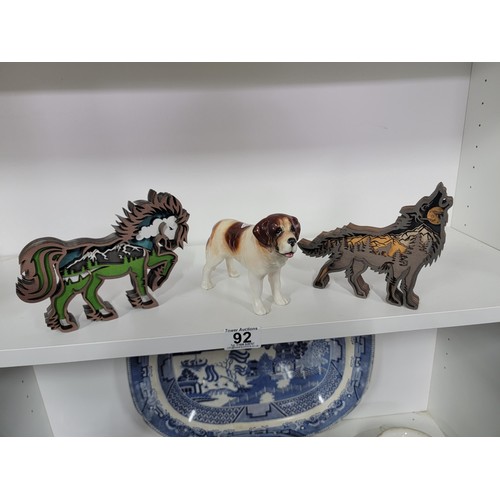 92 - Shelf full of collectables inc a large resin Leonardo collection elephant with baby, 4x Sylvac dogs,... 