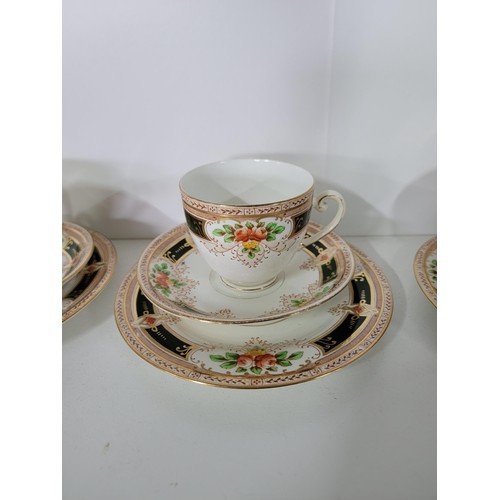 96 - 29x piece Crown Chelsea hand painted part tea set with floral design in the 'Alan' design overall go... 