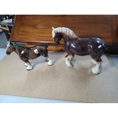 102 - Large collection of horse figurines mostly of cart horses, inc Melba ware, Token Pottery, The Leonar... 