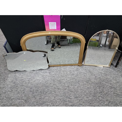 111 - Quantity of mirrors inc a metal framed mirror, a bevel edged hanging mirror and large wooden framed ... 