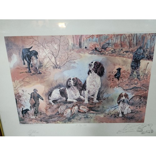 122 - 2x framed and glazed limited edition pictures inc  a Spaniel hunt scene 