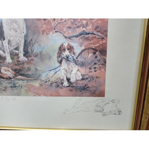 122 - 2x framed and glazed limited edition pictures inc  a Spaniel hunt scene 