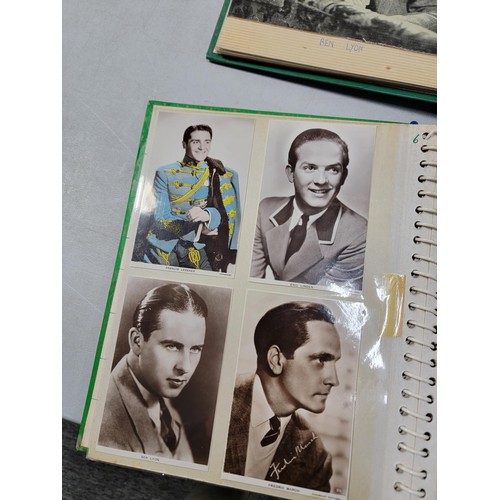 126 - 2x green albums containing a large quantity of Hollywood stars of the past inc Robert Kent, Dick Pow... 