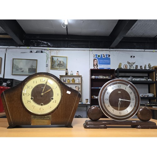 284 - 2x good vintage wind up mantel clocks which includes a clean and tidy Smiths mid century Westminster... 