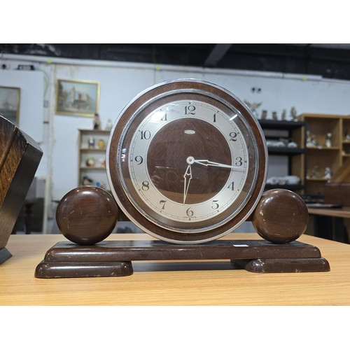 284 - 2x good vintage wind up mantel clocks which includes a clean and tidy Smiths mid century Westminster... 