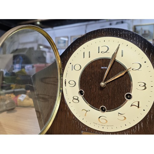 284 - 2x good vintage wind up mantel clocks which includes a clean and tidy Smiths mid century Westminster... 