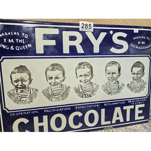 285 - A good quality reproduction metal enamel sign for fry's chocolate featuring the 5 fry and sons boys,... 