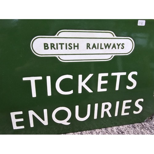 287 - 2x good quality reproduction metal enamelled railway signs, 1 for British railways tickets inquiries... 