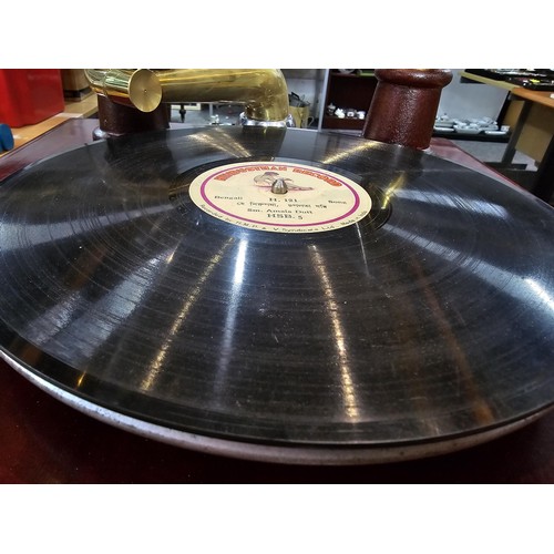 293 - An unusual rare reproduction twin brass horn Victrola gramophone featuring 2 large brass horns, the ... 