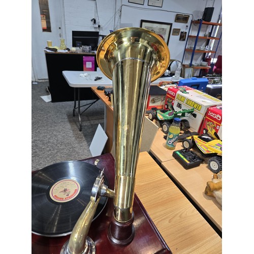 293 - An unusual rare reproduction twin brass horn Victrola gramophone featuring 2 large brass horns, the ... 