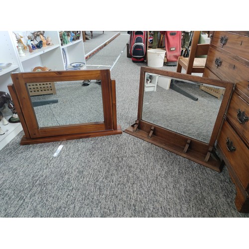 462 - 2x vintage wooden dressing table mirrors in overall good condition largest measures 53cm high by 21c... 