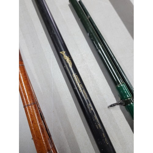 1 - Collection of 9x fishing rods to include a good vintage Mordex Paramount 3 pce rod, a Bravo King 4.5... 