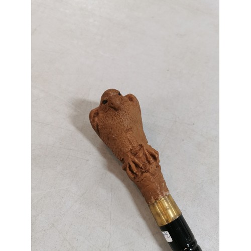 2 - Bird of Prey formed resin topped, black carved shaft walking stick