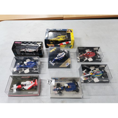 17 - Qty of 8x boxed diecast Formula One racing cars inc. Minichamps Red Bull Formula One car, ONYX 203 W... 