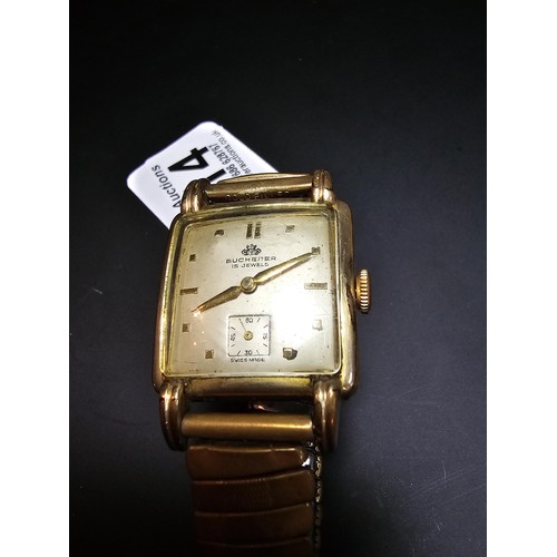 214 - A good quality vintage Bucherer 15 jewel mechanical wrist watch having a gold filled strap and a goo... 