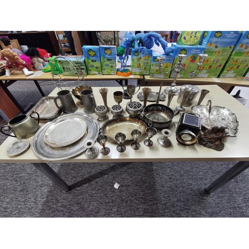 38 - A large quantity of collectable metal items to include plated ware, brassware, baskets, trays, tanka... 