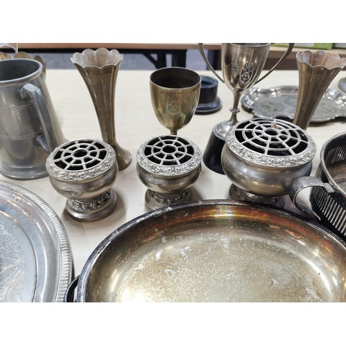 38 - A large quantity of collectable metal items to include plated ware, brassware, baskets, trays, tanka... 