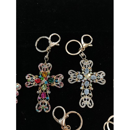 50 - Bright and sparkley bag charm keyrings with colourful glass stones including a peacock, dolphin and ... 