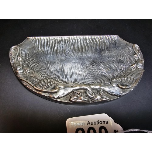 200 - A striking solid pewter carved art nouveau coin tray, hand signed by Marjolein Bastin featuring a gr... 