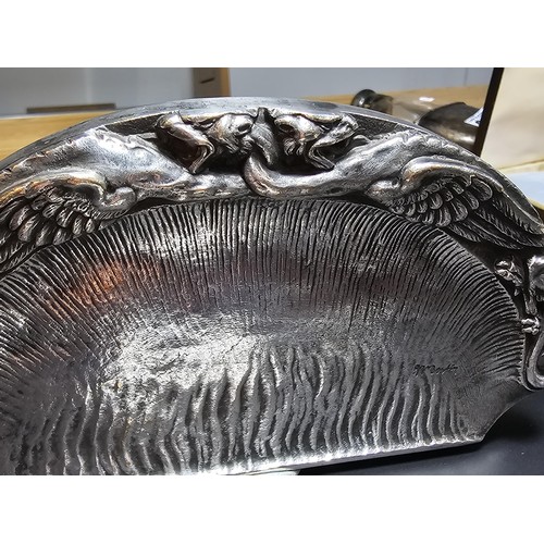 200 - A striking solid pewter carved art nouveau coin tray, hand signed by Marjolein Bastin featuring a gr... 