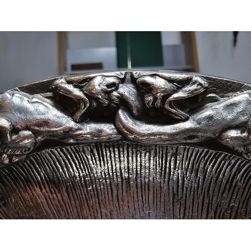 200 - A striking solid pewter carved art nouveau coin tray, hand signed by Marjolein Bastin featuring a gr... 