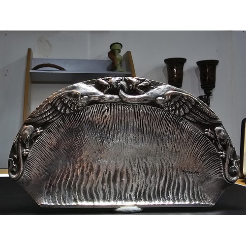 200 - A striking solid pewter carved art nouveau coin tray, hand signed by Marjolein Bastin featuring a gr... 