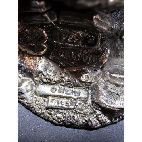 120 - A country artist hallmarked silver filled owl figure presenting excellent detail, dated 1989 and sig... 