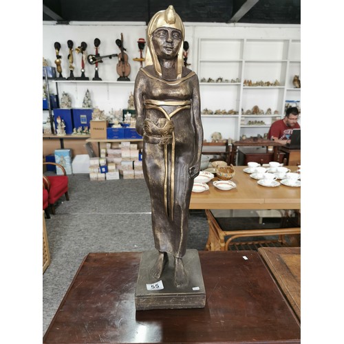 55 - Large resin hand painted Egyptian pharaoh standing on plinth statue figure in good order. Measures 6... 