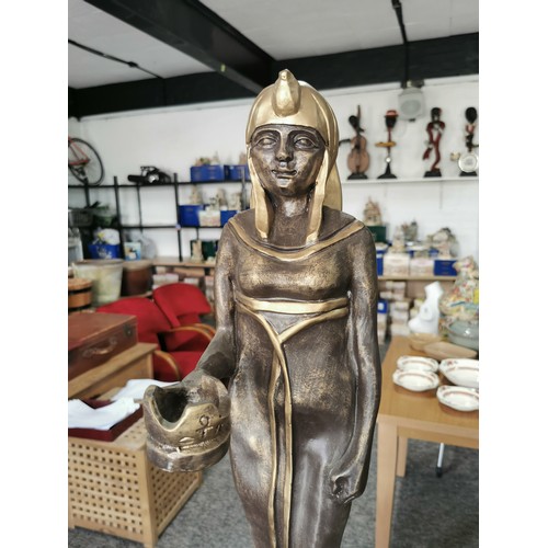 55 - Large resin hand painted Egyptian pharaoh standing on plinth statue figure in good order. Measures 6... 