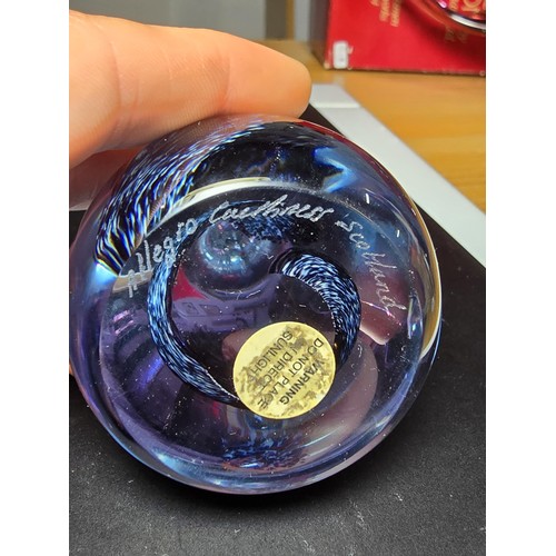 122 - A collection of 4 good named art glass paperweights to include a good Kerry glass paperweight with a... 