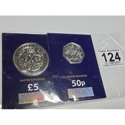 124 - 2x new and sealed change checker coins to include a £5 coin and a 50p coin both dated 2022 and both ... 