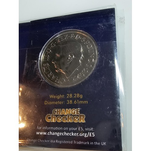 124 - 2x new and sealed change checker coins to include a £5 coin and a 50p coin both dated 2022 and both ... 