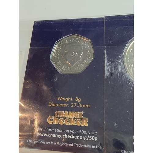 124 - 2x new and sealed change checker coins to include a £5 coin and a 50p coin both dated 2022 and both ... 